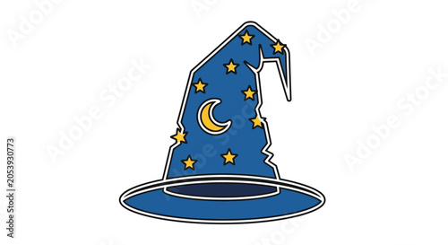 Blue Wizard Hat with Moon and Stars