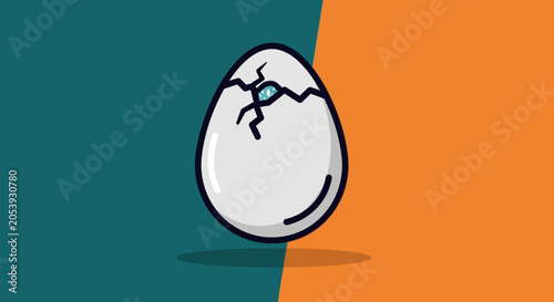Obraz na płótnie Cracked Egg with Blue Eye Symbol on Split Background