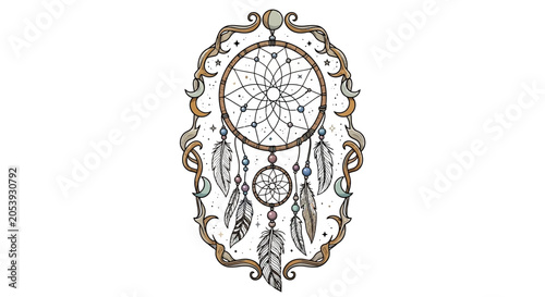Bohemian Dreamcatcher with Feathers and Moon Ornaments