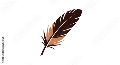 Brown and Tan Feather on White Background