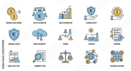 Business Finance Icons Set: Investment, Exchange, Growth, Security, Teamwork