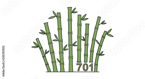 Tableau sur toile Green Bamboo Stalks with Number 701 Isolated on White Background