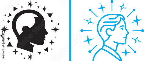 Konstfotografi Hair restoration vector icons with male head profiles showing hair loss and regr