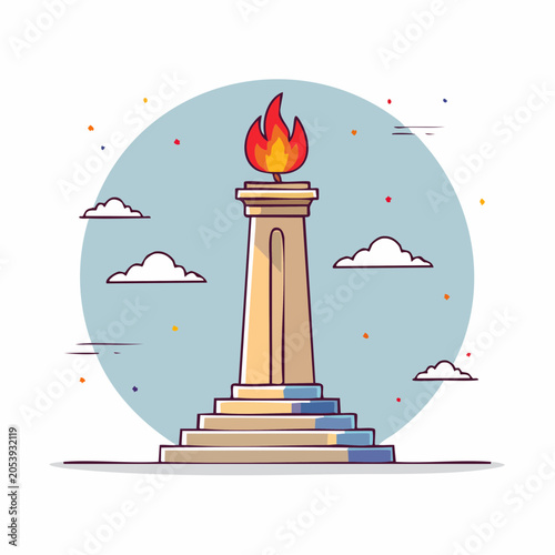 Illustration of a Monument with a Flame on Top