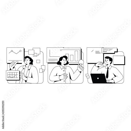 Business team analyzing professional data charts and business performance