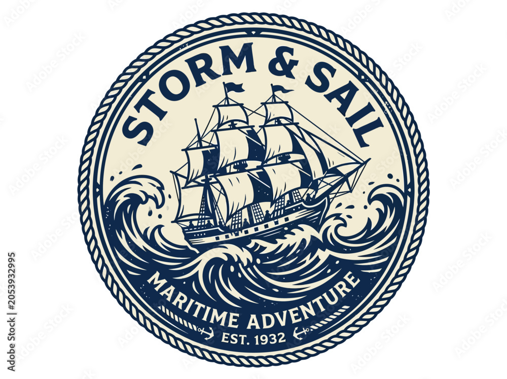 Fototapeta premium Vintage sailing ship logo emblem.