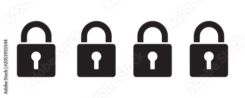 Foto Collection of four identical black padlock icons for secure web interfaces and digital systems