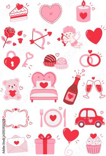 Valentine's Day Cute Vector Icon Set, Romantic Line Art Stickers for Date Night, Wedding, and Anniversary Graphics