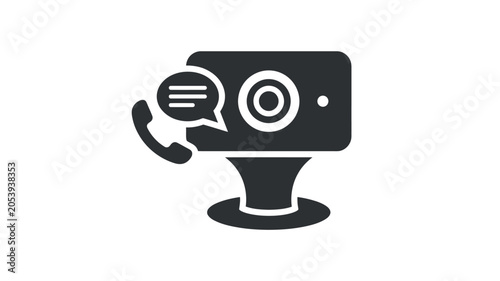 Foto Security camera with speech bubble and telephone silhouette