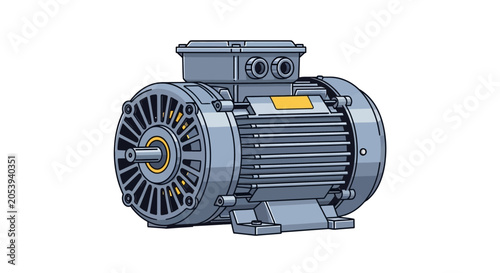 Detailed Industrial Electric Motor Illustration for Engineering and Heavy Machinery Mechanical Systems