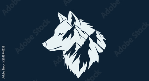 Wolf Head Silhouette Overlapping Mountain Range, Wild Nature Symbol