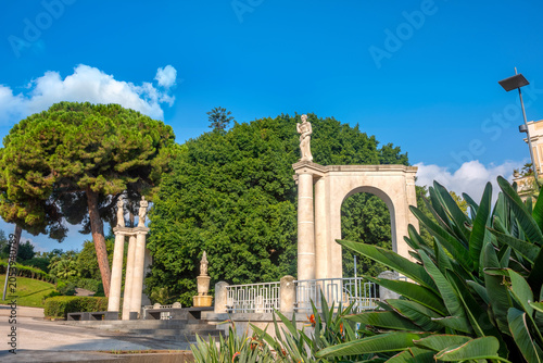 Main entrance of public park (Giardano Bellini) in Catania. Sicily, Italy