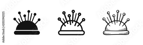 Quadro su tela Pincushion and Sewing Pins Icon Set for Tailoring and Crafts