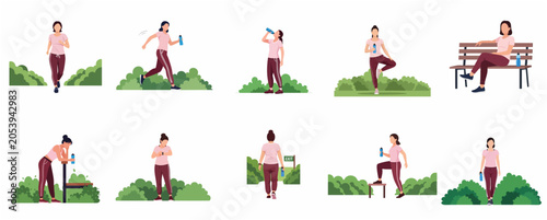Obraz na płótnie Woman doing outdoor fitness activities and healthy lifestyle habits in the park
