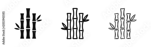 Фотография Bamboo icon set, tropical plant stems in solid, outline, and hand-drawn sketch s