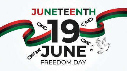Juneteenth celebration banner with date and freedom text on colorful ribbon design