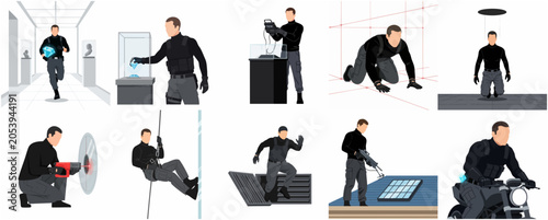Photos Professional Thief and Secret Agent Character Set in Various Heist Action Scenes