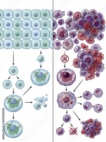 Visualizing the Contrast Healthy Cell Division, Apoptosis, and Uncontrolled Cancerous Cell Proliferation and Tumor Formation