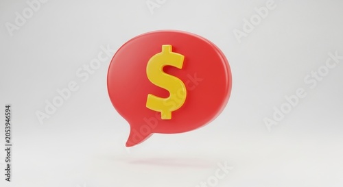 3d render of a red speech bubble with a yellow dollar sign