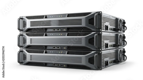 Modern Data Center Servers Stacked for Cloud Computing and IT Infrastructure. Powerful Network Hardware for Enterprise Solutions.