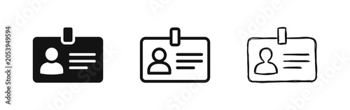 Quadro su tela Employee ID Badge Name Tag Icon Set in Solid, Outline, and Hand-Drawn Sketch Sty