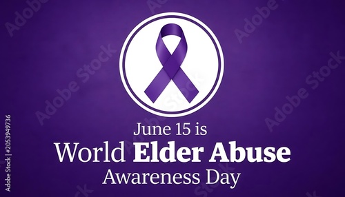 June 15 elder abuse awareness day featuring a purple ribbon on a dark purple background