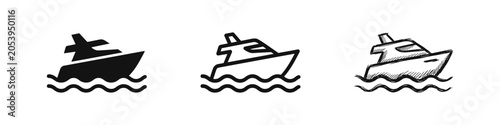 Obraz na płótnie Yacht Icon Set, Motorboat Symbol, Luxury Sea Travel and Nautical Vacation Concep