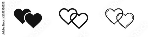 Billede på lærred Two interlocking hearts icon set in solid, outline, and doodle styles