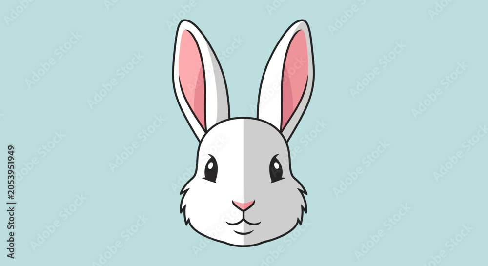 Fototapeta premium Cute Cartoon White Rabbit Face.