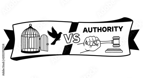 Fotografía Freedom versus authority symbol illustration.