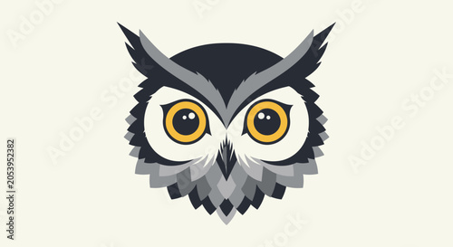Foto Owl face with big yellow eyes.
