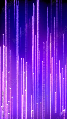 Abstract vertical background featuring falling glowing purple light streaks and digital neon particle rain