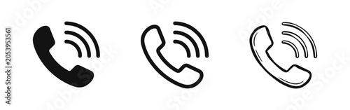Set of phone call icons in solid, outline, and hand-drawn styles for contact and communication concepts.