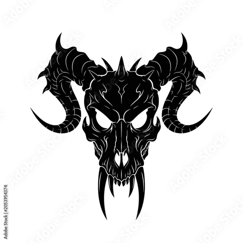 Canvas-taulu Black demon skull with horns face.