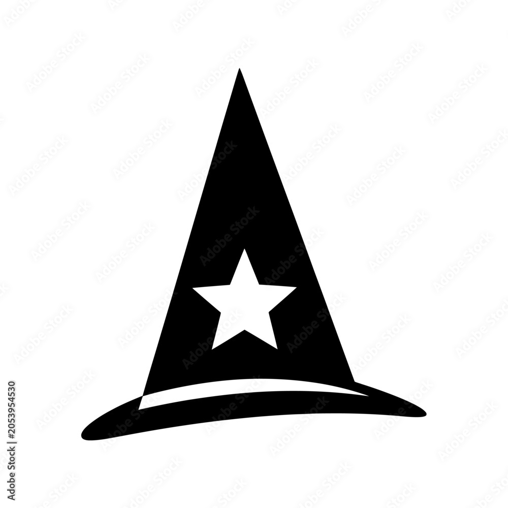 Fototapeta premium Black magic witch hat icon.