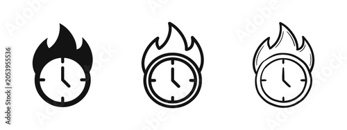 Fotografie Clock on fire icon for deadline and urgency in solid, outline, and sketch styles