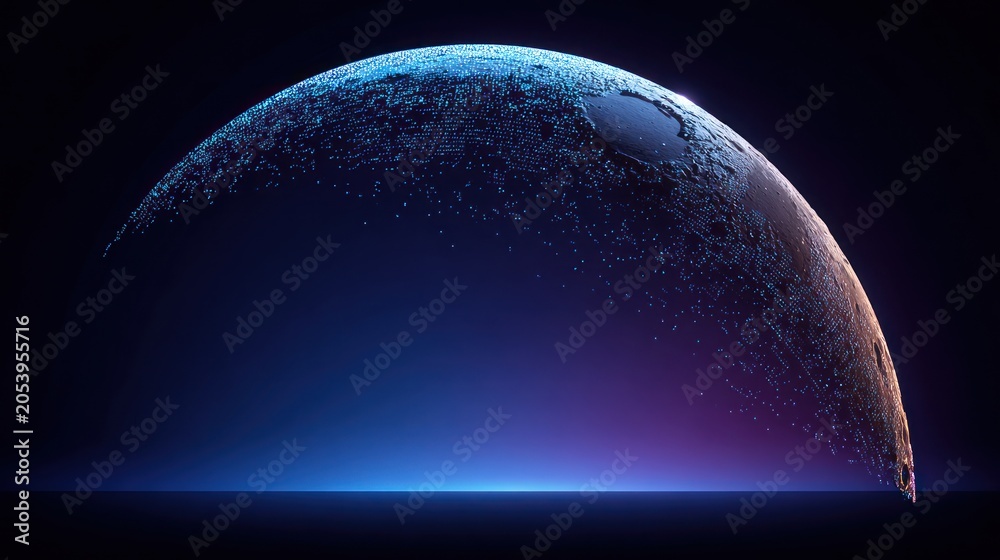 Fototapeta premium Abstract sphere formed by digital particles and light gradient representing innovation and technology