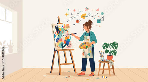 Fotografia Woman painting on an easel.