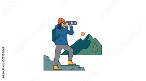 Foto Man looking through binoculars standing.