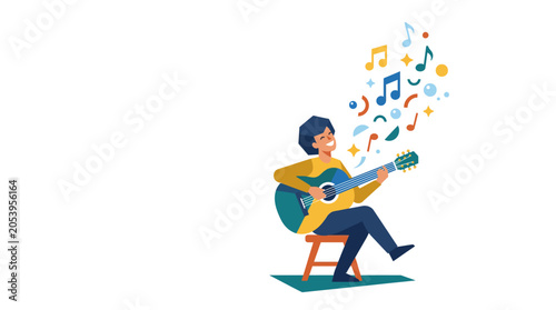 Tableau sur toile Man playing acoustic guitar sitting.