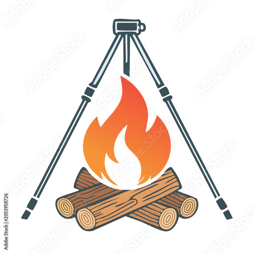 Camera Tripod and Campfire Graphic