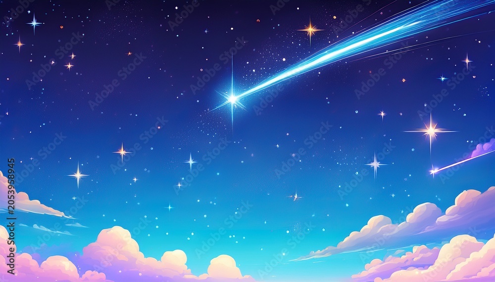 Obraz premium Starry Night Sky Background With Shooting Star Fantasy Cartoon Scene