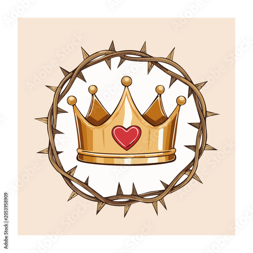 Cartoon crown with thorns and heart