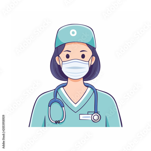 Cartoon medical professional with mask and stethoscope