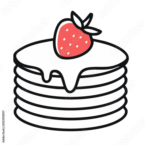 Cartoon pancakes with strawberry and cream