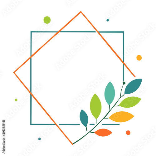Flat design geometric frame with leaves