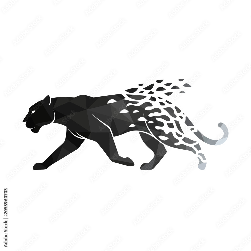 Fototapeta premium Black panther with leopard print tail.