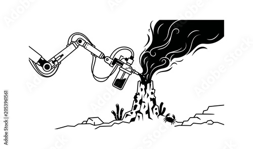 Quadro su tela Robotic arm collecting samples from a deep sea hydrothermal vent black smoker il