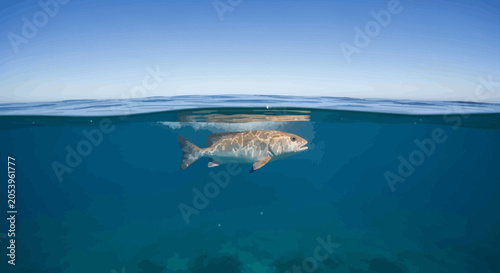 Photography Large Fish Swimming Underwater Ocean.