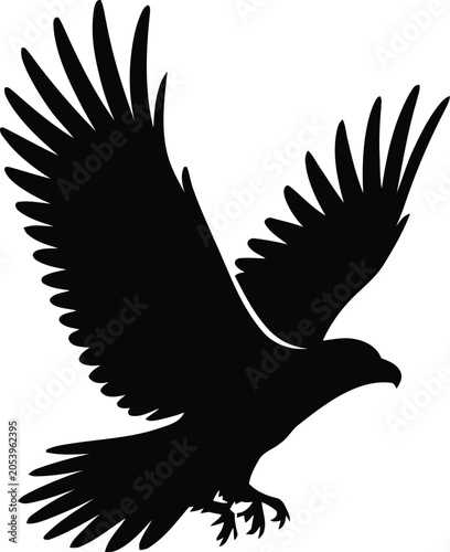 Schilderij op canvas Black silhouette of a powerful eagle flying with wings fully spread silhouette p